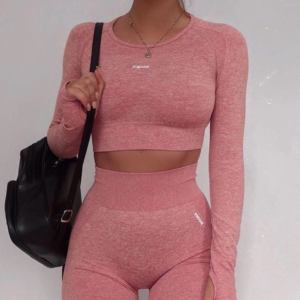 Gymshark Flex long sleeve crop top in pink white